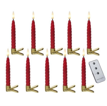 Marelida LED Baumkerzen TWIST mit Clip - kabellos - Fernbedienung -Timer - für Innen - rot - 10er Set