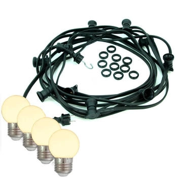 SATISFIRE Illu- Party Garten Au&szlig;enlichterkette 20x E27 warmwei&szlig;e LED Kugellampen 20m - schwarz