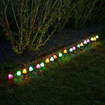 Marelida LED Lichterkette Mini Pilze 20 Gartenstecker Gartendeko 8 Funkt. Timer bunt