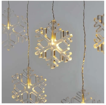 EMOS Mini Lichtervorhang mit 8 Schneeflocken, LED-Lichterkette mit Wintermotiv, Warmweiß, Lichtergirlande 84cm + Netzteil, DCGW06