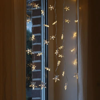 Marelida LED Lichtervorhang Sterne 64 warmwei&szlig;e LED 1,2mx1m f&uuml;r Innen Weihnachten Trafo - transparent Kunststoff