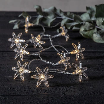 Marelida LED Lichterkette Blumen 10 LED 1,35m Timer Dekolichterkette Weihnachtsdeko - transparent Kunststoff