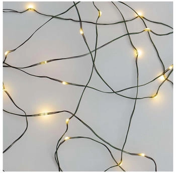 EMOS Nano-Lichterkette warmwei&szlig; (IP44), 15m lange LED-Weihnachtslichterkette, 6 h Timer, Netzteil und Trafo, gr&uuml;nes Kabel, D3AW05