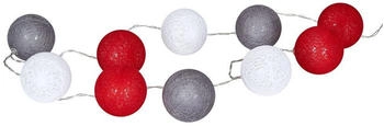 levandeo 10er Lichterkette LED Ø6cm Kugeln Girlande Lampions Baumwolle Rot Grau Weiß Deko