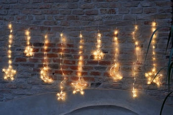 Gartenpirat LED-Vorhang Monde Sterne Lichterkette 132 LED warmweiß Fensterdekoration außen innen