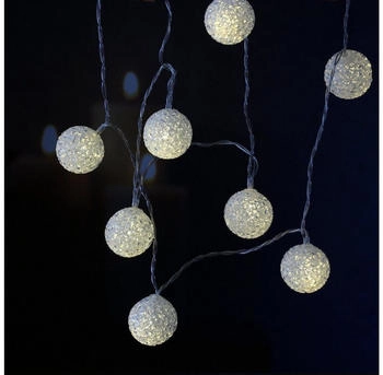 Marelida LED Lichterkette Kugeln - D: 4cm - Vinyl - 10 warmweiße LED - L: 1,34m - Batterie - transparent