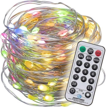 Nipach LED Silberdraht Lichterkette 100er bunt / warmweiß FB Timer aussen BA11009