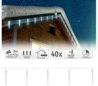 Led Eiszapfen Lichterkette Kaltwei&szlig; 40 Leds Zapfen, Vorhang 5,7m + 5m Zuleitung, 8