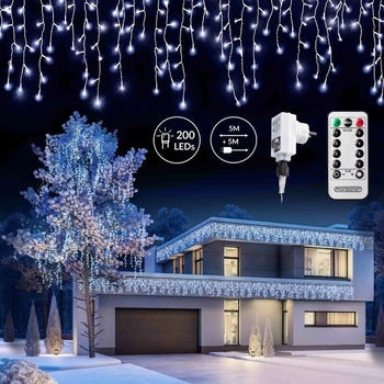 Monzana Led Regen Lichterkette warmweiß kaltweiß Innen Außen Eisregen 200 Led kalt-weiß Fernbedienung