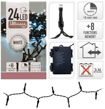 EDM Batteriebetriebenes grünes Girlandenkabel 24 Led kaltweiß ip44 Multifunktion