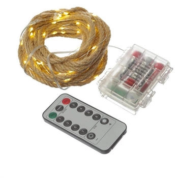 Marelida LED Lichterkette Seil Jute Deko Kordel Tau 40LED 10m Timer 8 Funktionen outdoor - braun