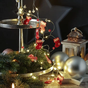 Marelida LED Drahtlichterkette Weihnachtssocke Weihnachtsgirlande 20 LED L: 1,9m - rot