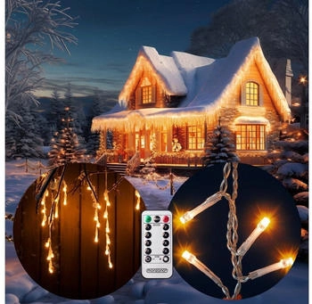Monzana Led Regen Lichterkette warmweiß kaltweiß Innen Außen Eisregen 200 Led warm-weiß Fernbedienung