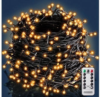 Monzana Lichterkette Timer 8 Leuchtmodi Dimmbar IP44 Innen Warmweiß Kaltweiß Bunt 40m warmweiß - schwarzes Kabel