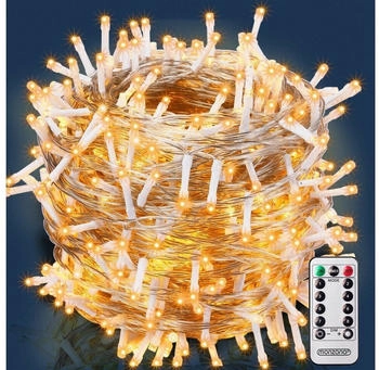 Monzana Lichterkette Timer 8 Leuchtmodi Dimmbar IP44 Innen Warmweiß Kaltweiß Bunt 40m warmweiß - transparentes Kabel