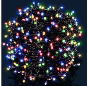 Monzana Lichterkette Led IP44 Warmweiß Kaltweiß Bunt 60m bunt - schwarzes Kabel