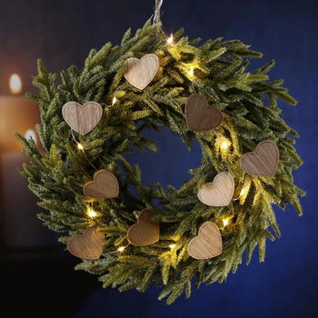 Marelida LED Lichterkette Holzherzen Dekolichterkette Weihnachten Valentinstag hellbraun - braun Massivholz