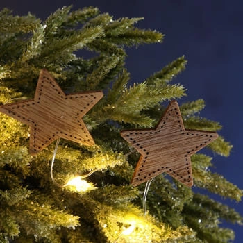 Marelida LED Lichterkette 9 Sterne Holz warmweiß Dekolichterkette Weihnachten braun natur - braun Massivholz