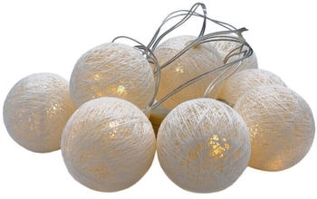 Spetebo Led Lichterkette mit 10 Raphia Kugeln - weiß - Deko Beleuchtung mit Baumwollkugeln - Tischdeko Weihnachtsdeko Stimmungslicht