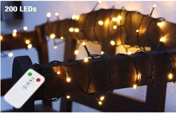Spetebo Weihnachtsbaum Lichterkette 200 Led - 20m - Fernbedienung 8 Funktionen - Innen Au&szlig;en