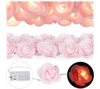 Relaxdays Rosen Lichterkette, 20er Led Lichterkette Batterie, Hochzeit, Verlobung & Valentinstag, warmweiß, Deko, rosa