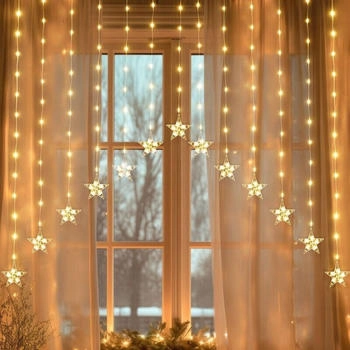 Salcar 3m Led Sternen Lichtervorhang Lichterkette Sterne, Fenster Deko Led Stern mit timer, für Weihnachten Balkon Party Hochzeit - Warmweiß