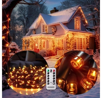 Monzana Lichterkette Timer 8 Leuchtmodi Dimmbar IP44 Innen Warmweiß Kaltweiß Bunt 60m warmweiß - schwarzes Kabel