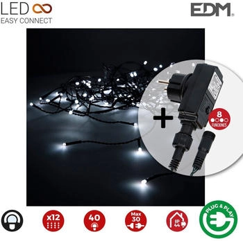 EDM Eiszapfenvorhang mit easy-connect Programmierer 2x0,5m 12 Streifen 40 Leds weißcool EDM