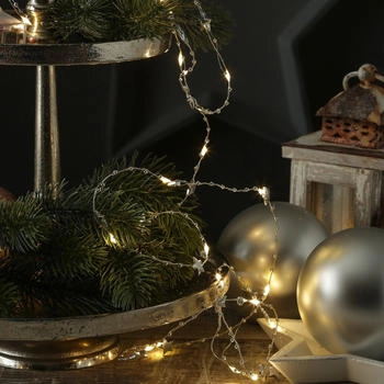 Marelida LED Lichterkette silberne Sterne 20 warmweiße LED Draht Dekolichterkette 1,9m - silber Kunststoff