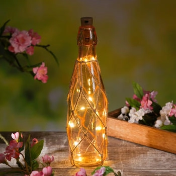 Marelida LED Dekoflasche mit Lichterkette Juteseil Leuchtflasche H: 28cm hellrosa - rosa Glas