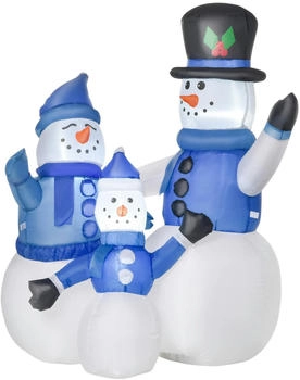 HomCom Schneemann Familie Selbstaufblasbare Dekoration LED mit Gebläse Blau