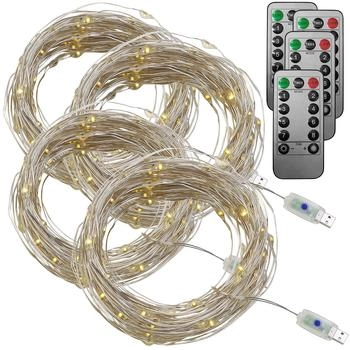 Lunartec USB-LED-Lichterdraht 100 LEDs 4er-Set warmweiß (ZX5359-944)