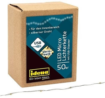 Idena 50 Micro LED warmweiß mit USB 2,75m innen silberner Draht (30257)