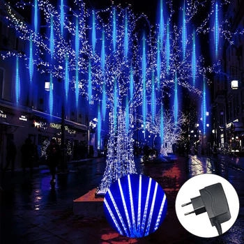 Rosnek 192 LED Meteorschauer Meteor Eiszapfen Lichter Weihnachten Garten Deko Blau