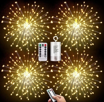 lapamax 4 Stück Feuerwerk Warmweiß 200LEDs Weihnachtsbeleuchtung Dimmbar Fernbedienung eko Aussen Innen Batteriebetrieben 8 Modi Fenster Balkon