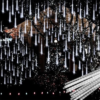 lapamax Außen LED Meteorschauer Lichterregen Schneefall Lichter Wasserdicht Weihnachten Beleuchtung für Hochzeit Party Garten Baum Dekoration 50CM 8Tubes Weiß