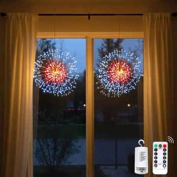 Rosikey 2x Löwenzahn Batterie 198 LED Weihnachtsbeleuchtung 8 Modi Fenster Weihnachtsdeko DIY Feuerwerk Lichter Innen Party Hochzeit Deko