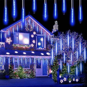 Rosikey Weihnachten 4M Led Weihnachtsdekoration Blau Meteorschauer Regen Lichter Party Hochzeit Garten Deko