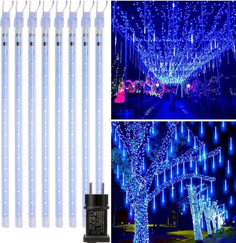 lapamax Meteorschauer Innen 192LED Meteorschauer Lichter IP65 7V Weihnachtsbeleuchtung Deko für Fenster Baum Garten Blau
