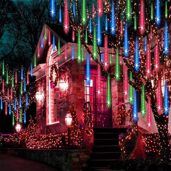 lapamax Außen LED Meteorschauer Lichterregen Schneefall Lichter Wasserdicht Weihnachten Beleuchtung für Hochzeit Party Garten Baum Dekoration 50CM 8Tubes Bunt