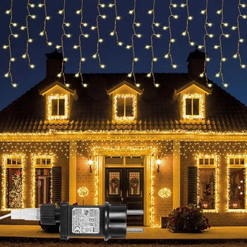 lapamax 10M Eisregen Außen Innen Warmweiß Lichtervorhang 31V Weihnachtsbeleuchtung 400 LEDs Timer 8 Modi Deko Fenster Garten Zimmer