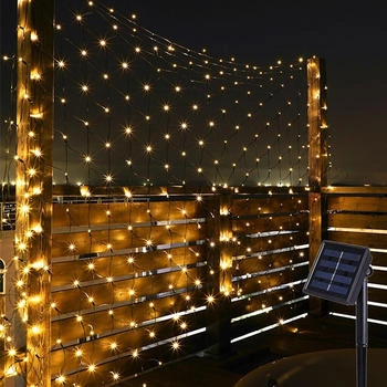 lapalife 3X2m LED Solar Lichternetz Warmweiß 8 Lichtmodi Wasserdicht für Außen Party Garten Deko