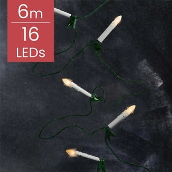 Lumineo LED- Kerzen- 16 LED 6 m klassisch warm grünes Kabel 8h-Timer Indoor/Outdoor IP44-Schutz (490776)