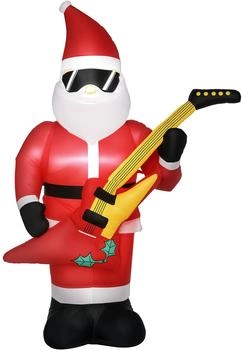 Outsunny 215 cm Aufblasbarer Weihnachtsmann mit E-Gitarre mit LED Wasserdicht