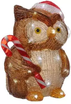 Marelida LED Eule mit Zuckerstange Acrylfigur Elch Außen Weihnachtsdeko 24cm - braun Kunststoff