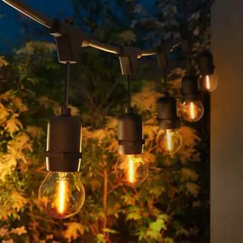 Ledvion LED Lichter Ketten Außen 50M Mit 50x Gold E27 LED Wasserdicht IP65 Lichternetz Außenbereich 50W 2100K (LVO10049-50m-Gold)