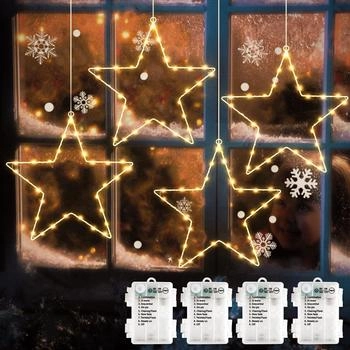 Salcar 4 Stück 120 LED LED Stern Fenster Deko Weihnachten Stern Batterie Beleuchtet Hängende 8 Modi mit Timer & Speicher Warmweiß (WL60)
