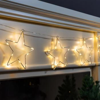 Spetebo mit 8 LED Sternen warm weiß 200 cm Weihnachts Deko Beleuchtung Batterie betrieben Advent Winter Lichtervorhang Fenster Wand Dekoration
