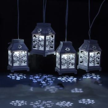 X4-Life LED | 4 Laternen mit Schneeflocken-Projektor Innen Kaltweiß 6000 8000 K Netzstecker 5 W (701979)