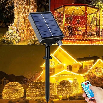 Rosikey 1.5x1.5M Solar Netz Außen Dimmbar Wasserdicht Solar LED Netz 100 Leds 8 Modi Timer Deko IP65 Für Garten Balkon Baum armweiß
